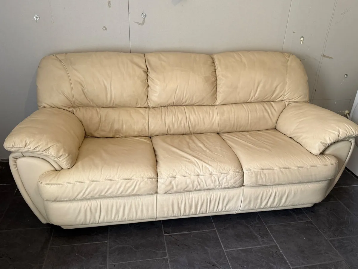 3 Piece Cream leather Sofa (3 &2& 1) - Image 1