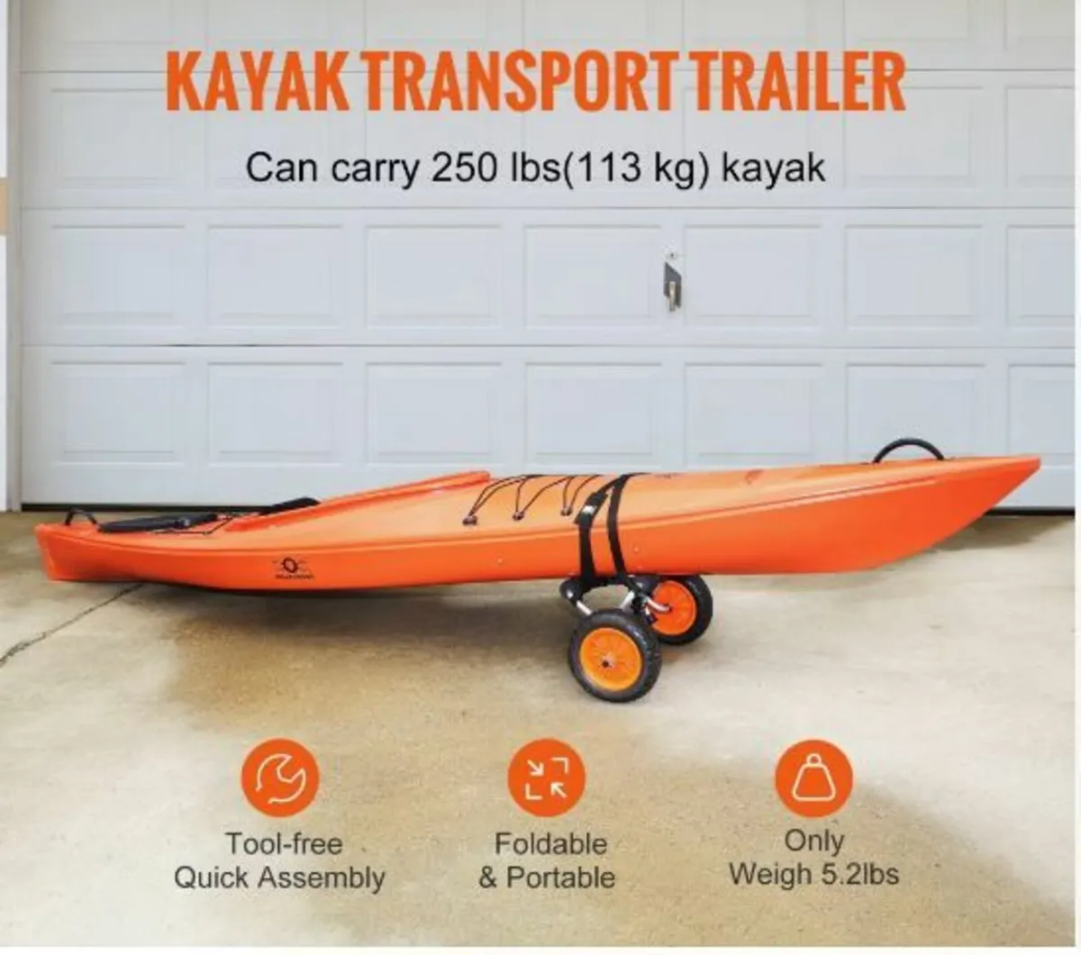 Heavy Duty Kayak Cart, 250lbs Load Capacity - Image 3