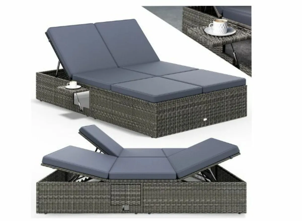 Sun Lounger for 2 People with Folding Table - Image 3