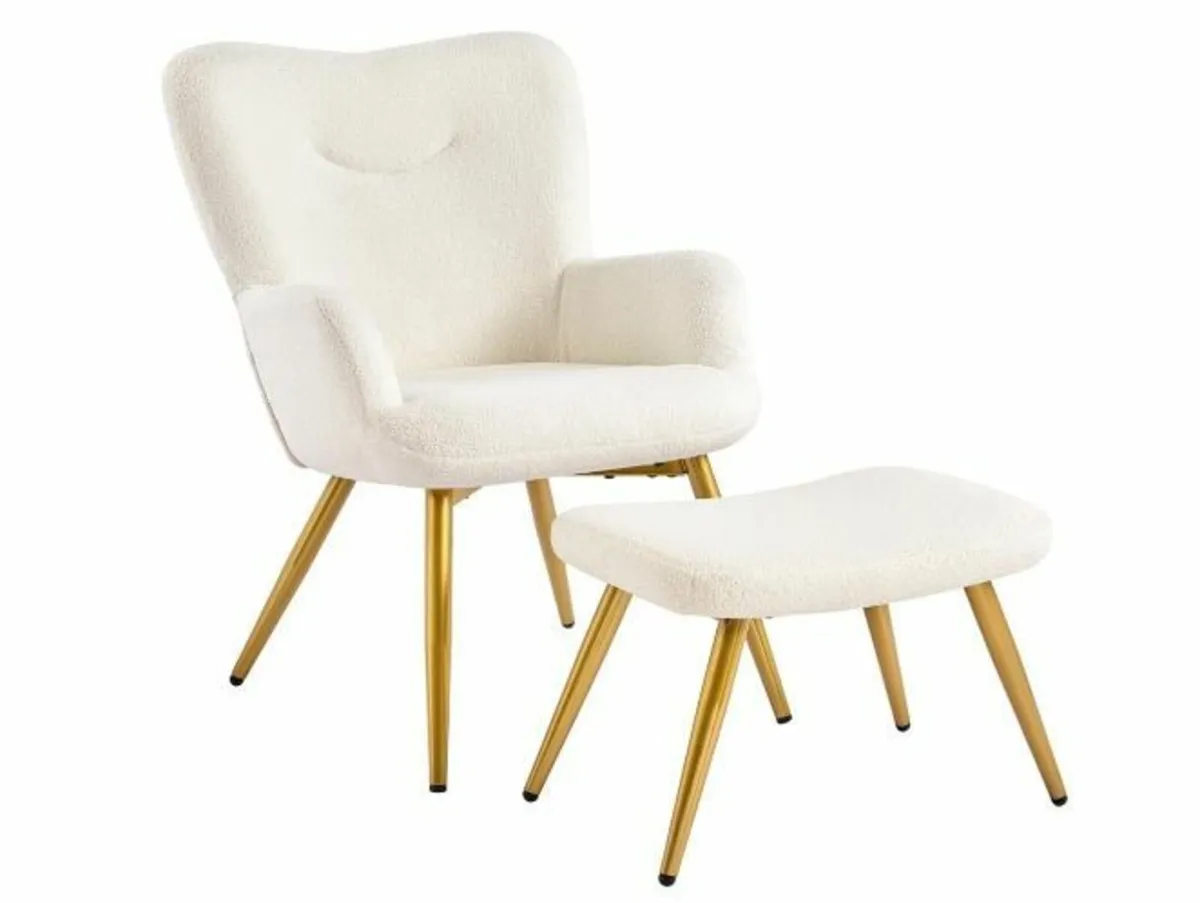 Armchair with Boucle Fabric Stool - Image 1