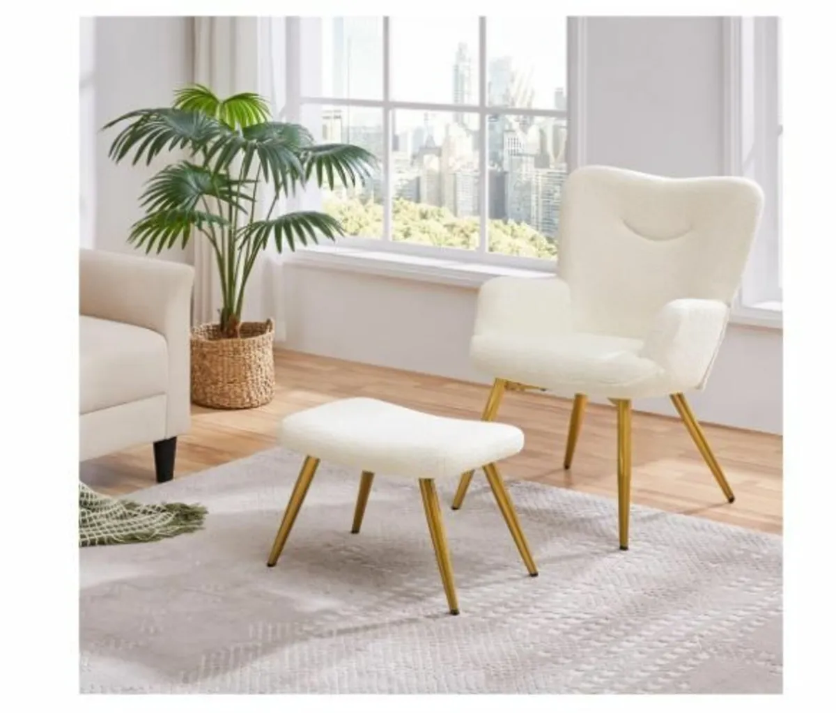 Armchair with Boucle Fabric Stool - Image 3