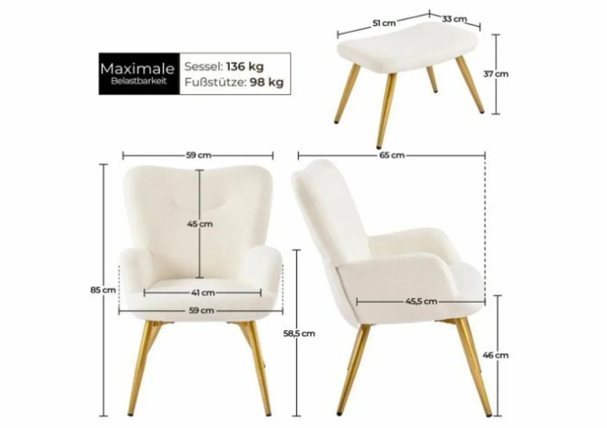 Armchair with Boucle Fabric Stool - Image 4