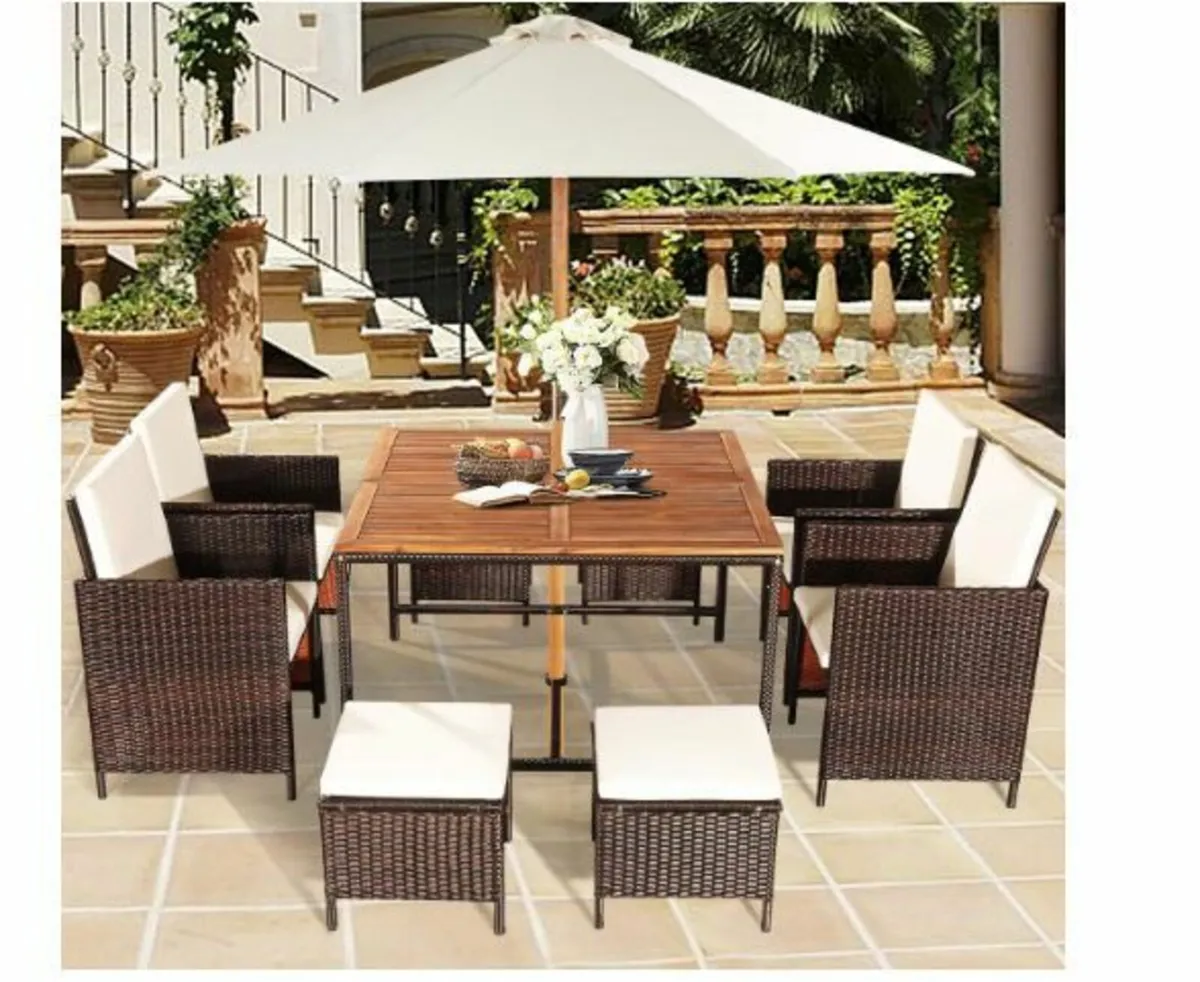 Garden Furniture Set 8 Chairs with Table - Image 2