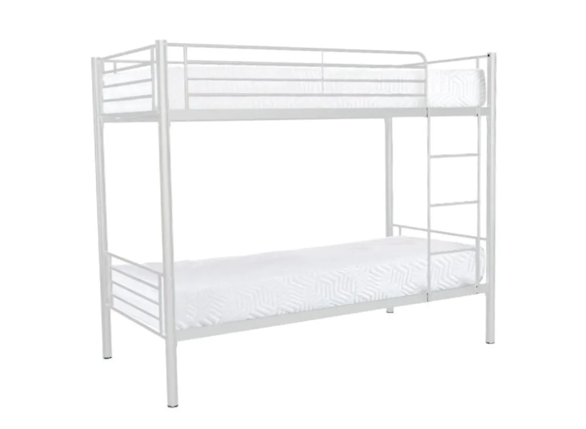 Elegant White Bunk Bed with Guardrail & Ladder - Image 1