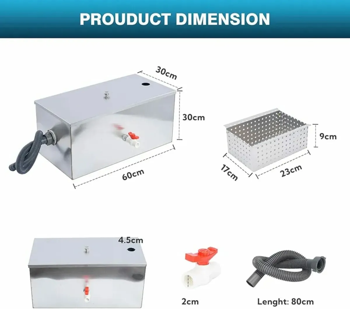 Grease Trap Interceptor 54L Stainless Steel Grease - Image 2