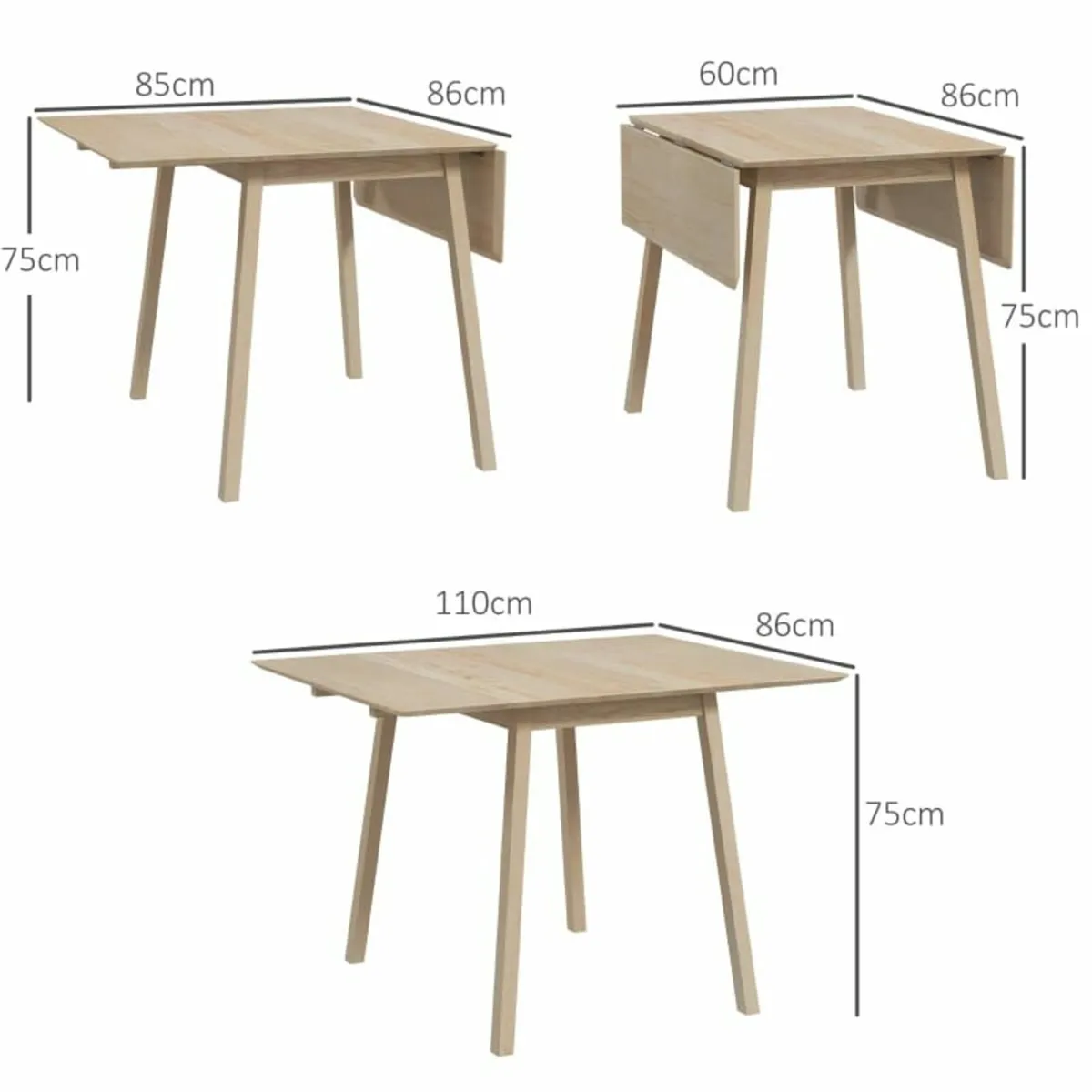 Wooden Four-Seater Drop Leaf Table - Natural Finis - Image 4