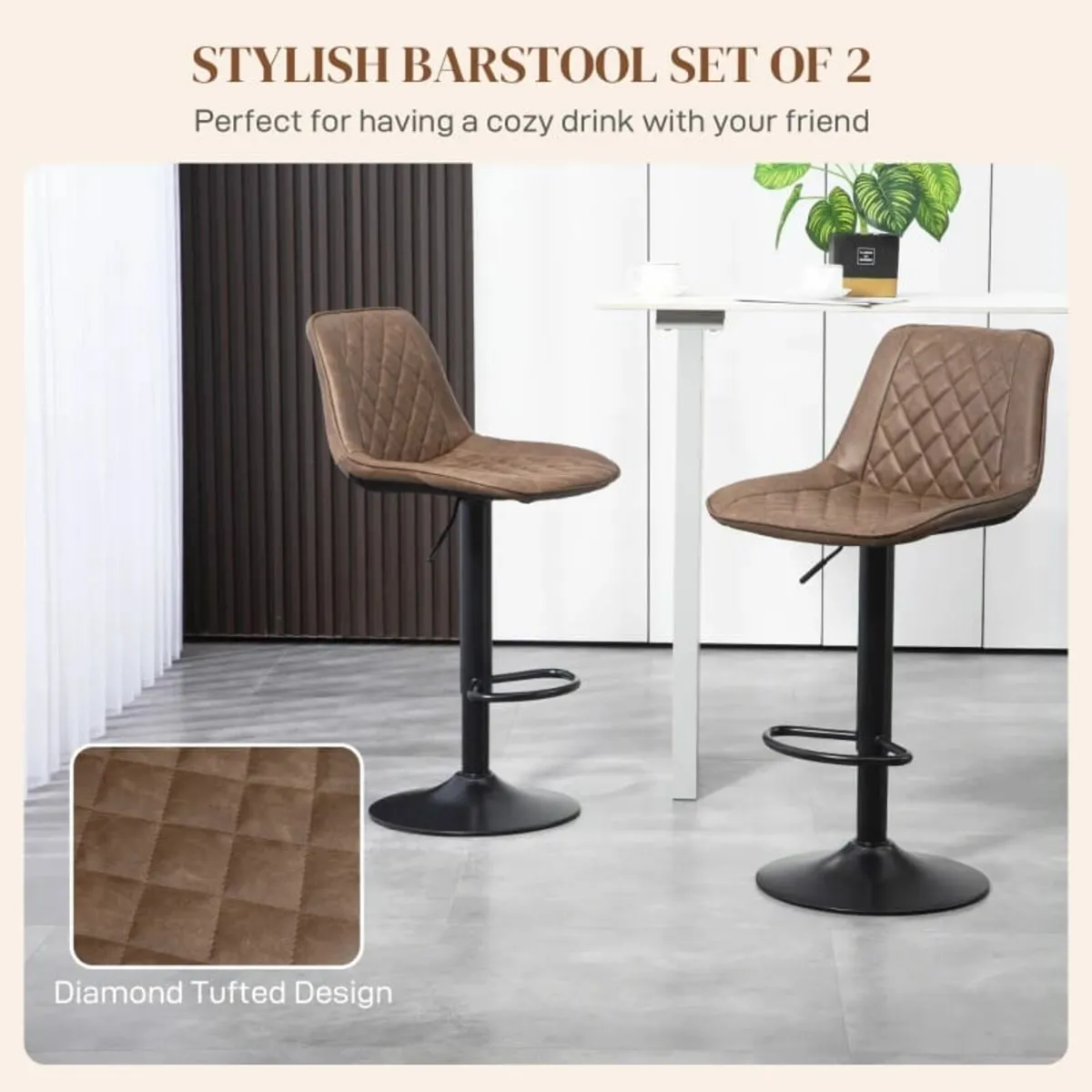 Bar Stools Set of 2, Retro Adjustable Kitchen Stoo - Image 2