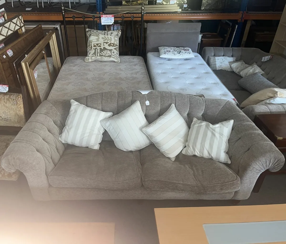 Large Elegant Oatmeal Sofa - Image 2