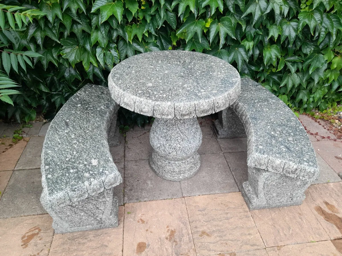 Granite and Marble Table and 2 Benches -  1,750 - Image 1