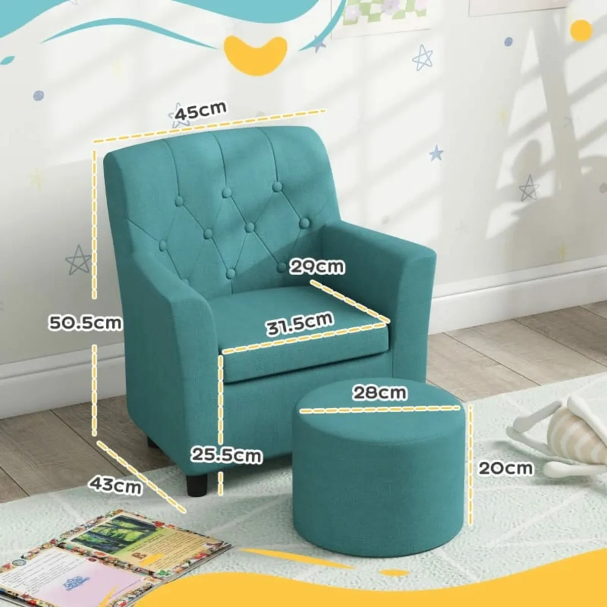 2PCs Kids Sofa Set with Footrest, for Playroom, Be - Image 2