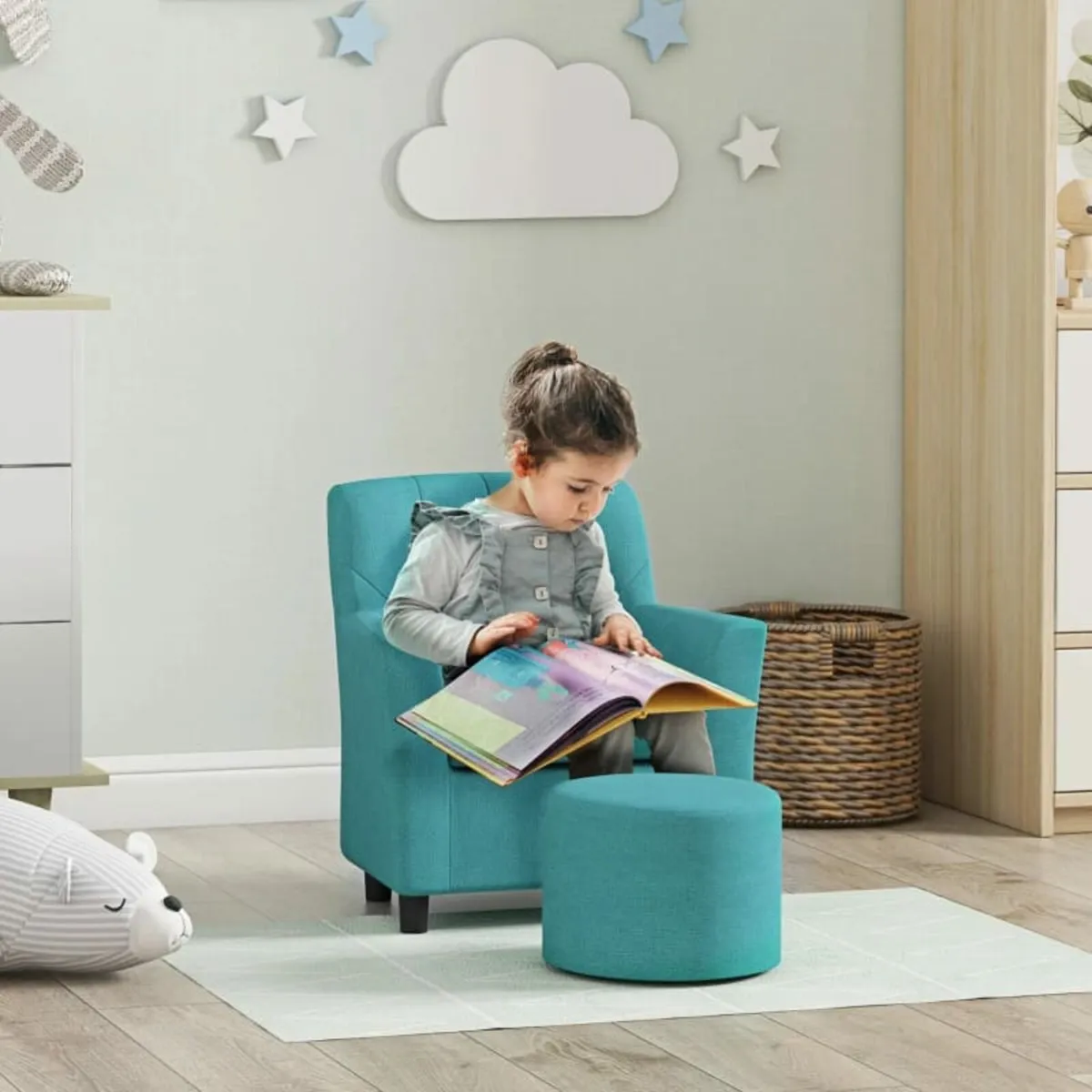 2PCs Kids Sofa Set with Footrest, for Playroom, Be - Image 3