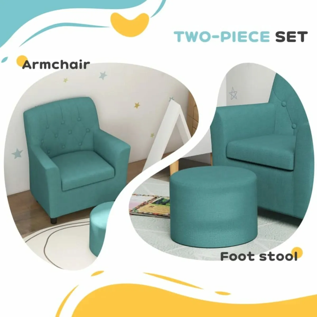 2PCs Kids Sofa Set with Footrest, for Playroom, Be - Image 4