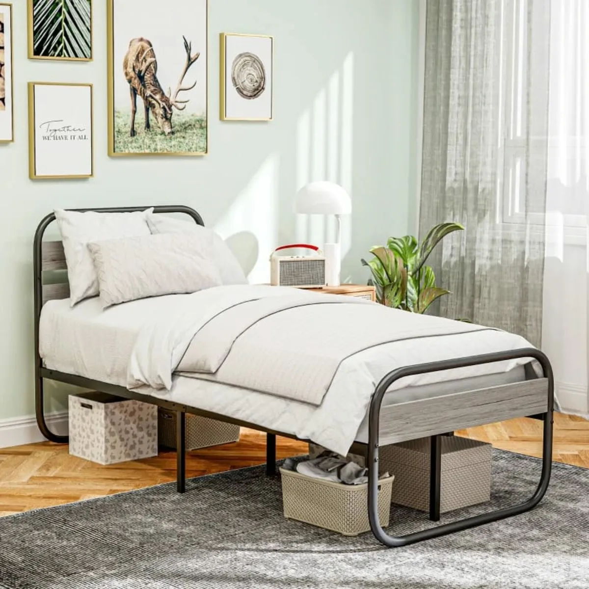 3ft Single Bed Frame, Industrial Style Metal Platf - Image 3