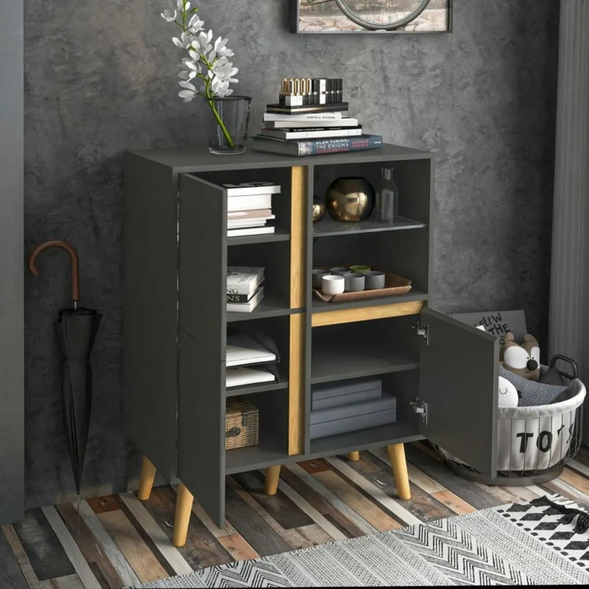 Storage Cabinet Sideboard with Tempered Glass Adju - Image 3