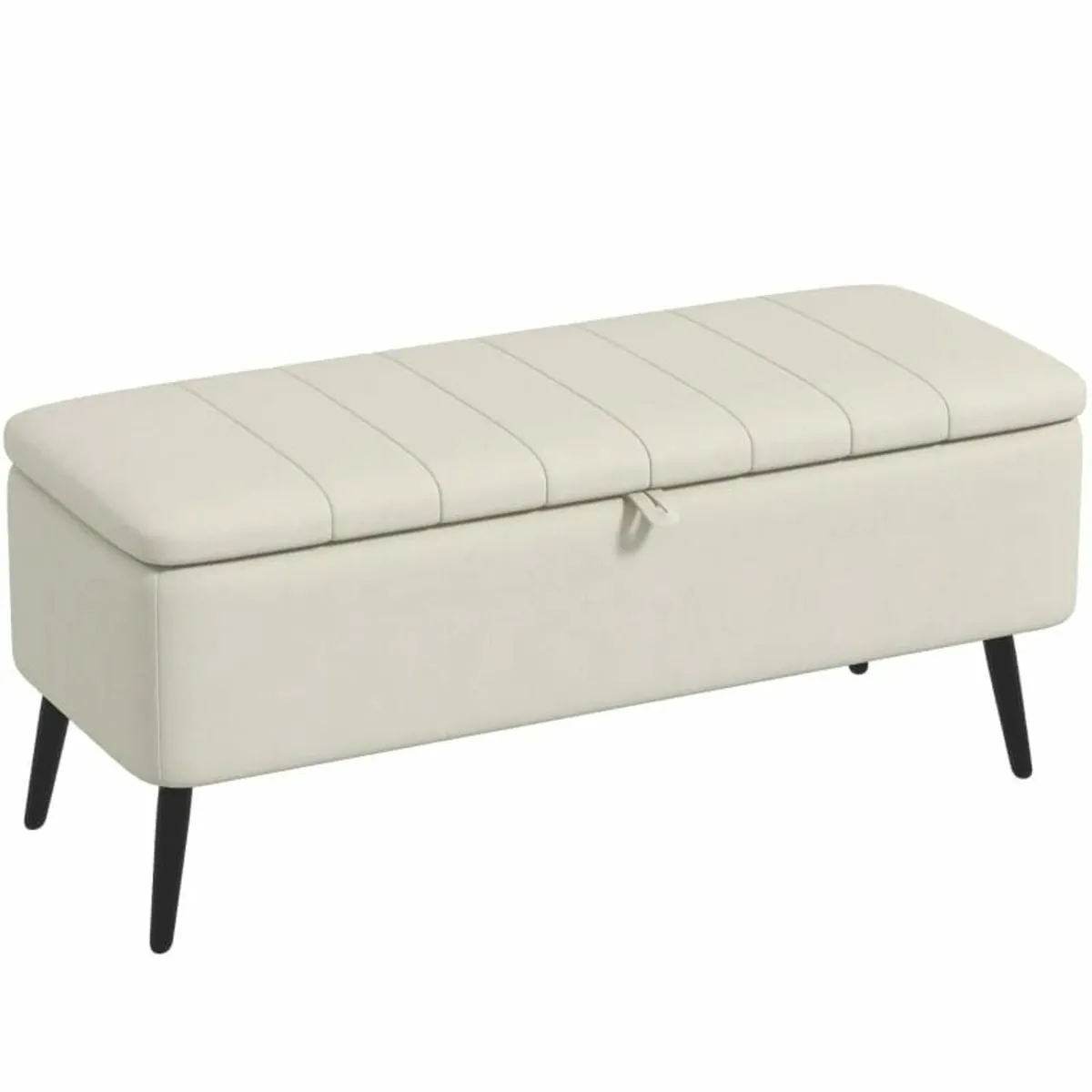 Linen-Look 92 x 31cm Storage Ottoman - Cream White - Image 1