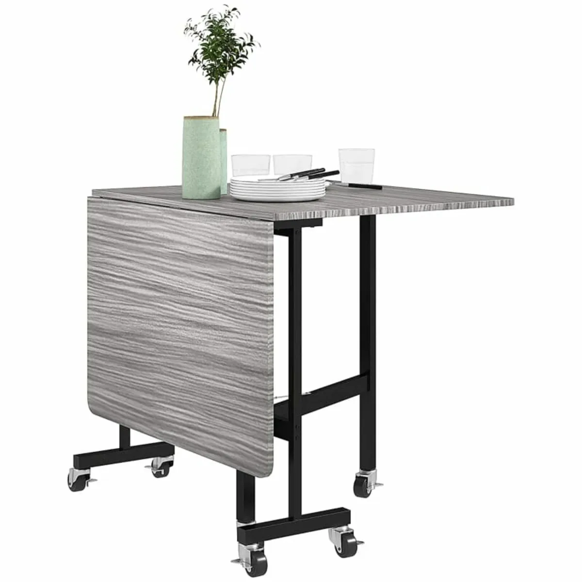 Mobile Drop Leaf Table, Folding Dining Table with - Image 1