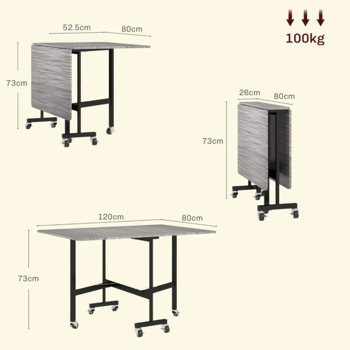 Mobile Drop Leaf Table, Folding Dining Table with - Image 2