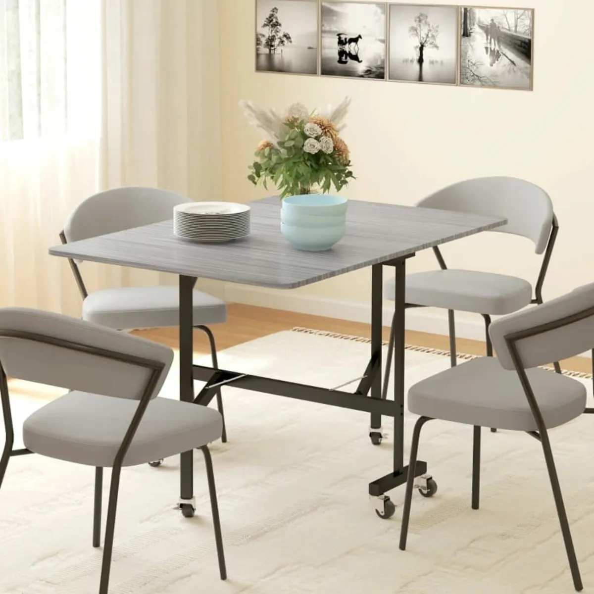 Mobile Drop Leaf Table, Folding Dining Table with - Image 3