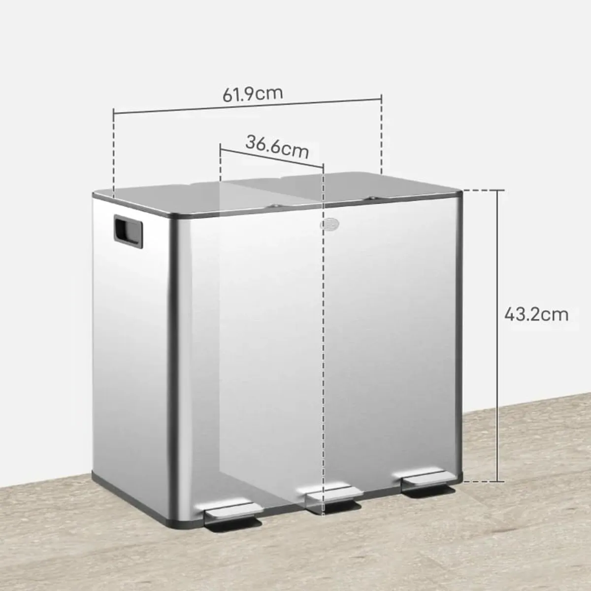 3 x 15L Pedal Bin, Steel Triple Kitchen Bin with S - Image 3