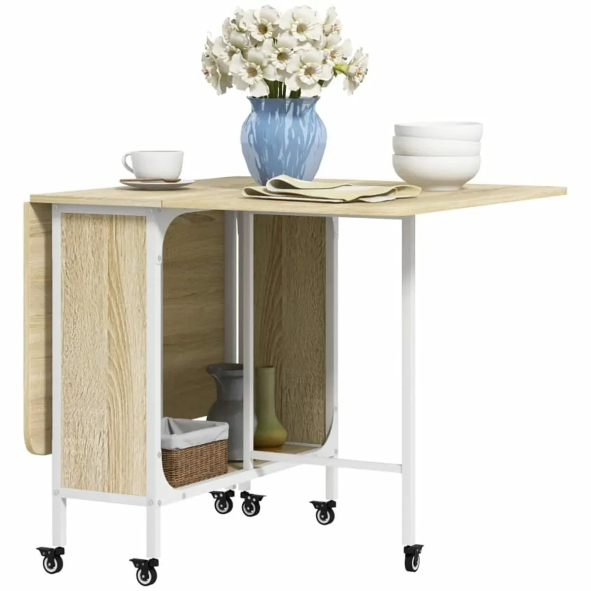 Six-Person Drop Leaf Dining Table - Natural/White - Image 1