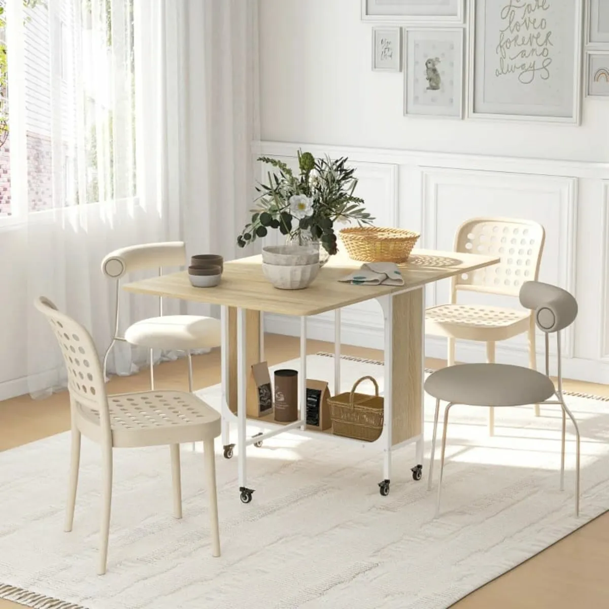 Six-Person Drop Leaf Dining Table - Natural/White - Image 2