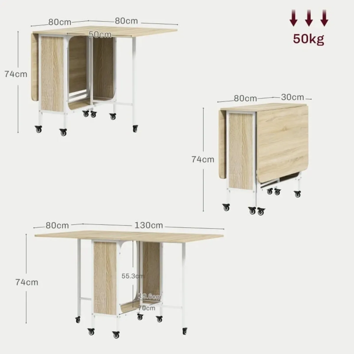 Six-Person Drop Leaf Dining Table - Natural/White - Image 3