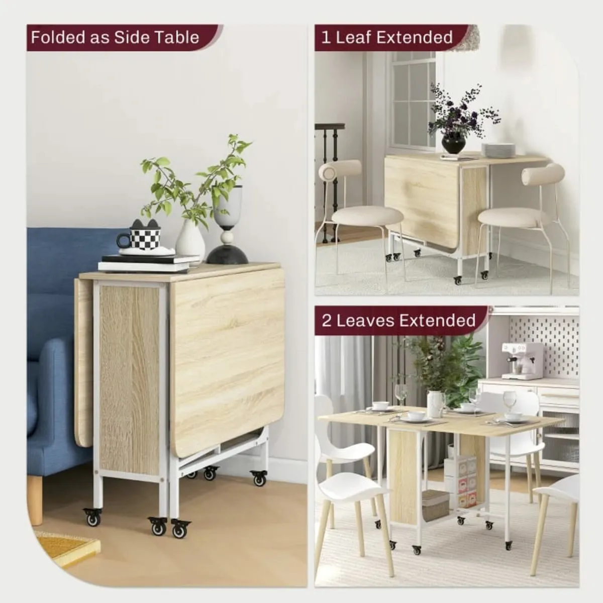Six-Person Drop Leaf Dining Table - Natural/White - Image 4