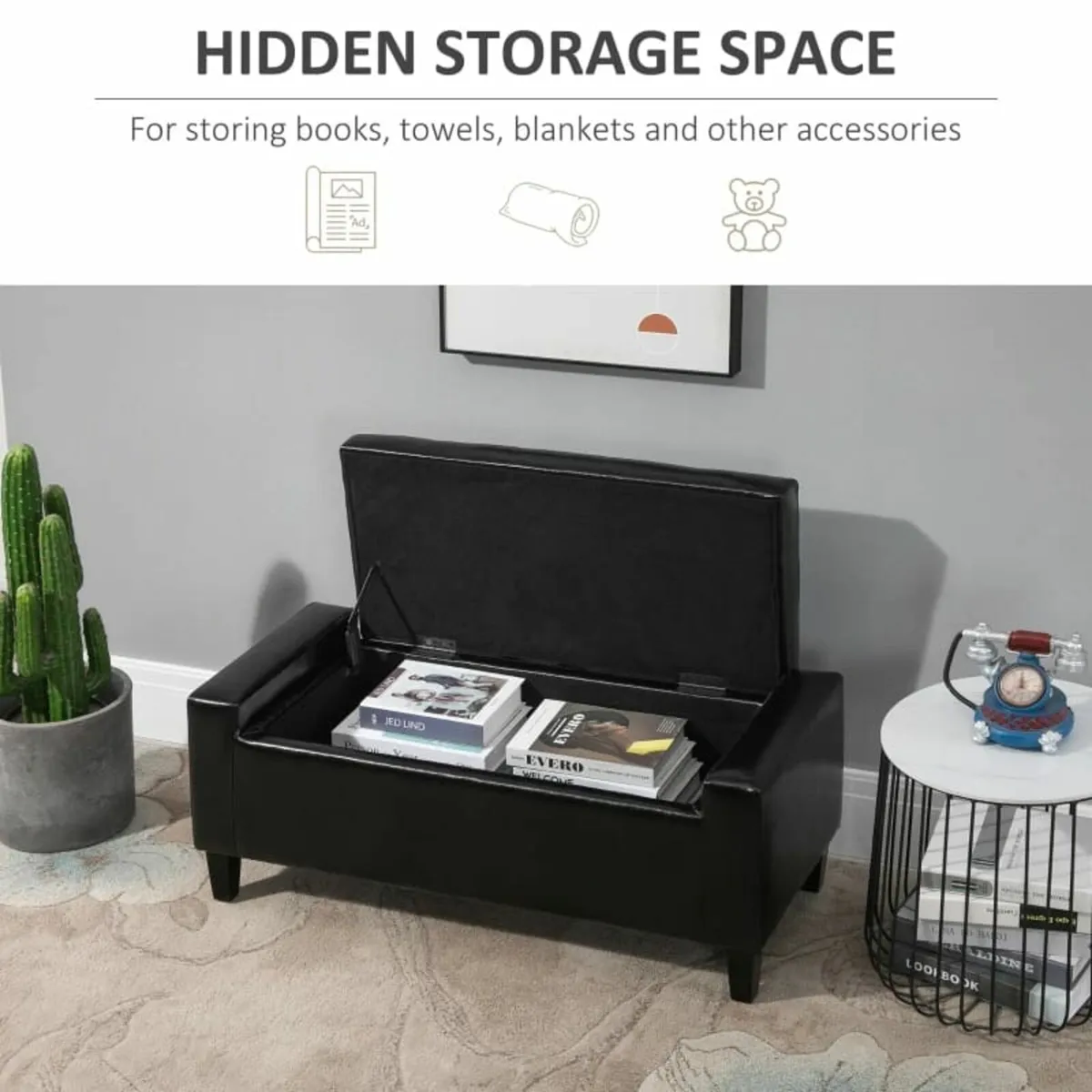 PU Leather Storage Ottoman Bench Storage Chest Tuf - Image 4