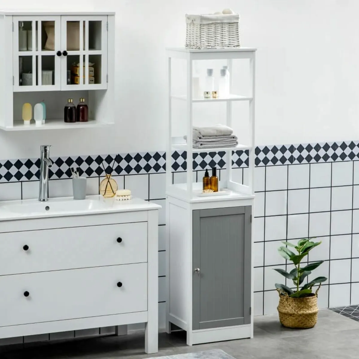 Tall Bathroom Cabinet Free Standing Slimline Cupbo - Image 3