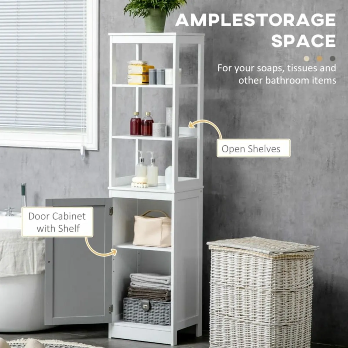 Tall Bathroom Cabinet Free Standing Slimline Cupbo - Image 4