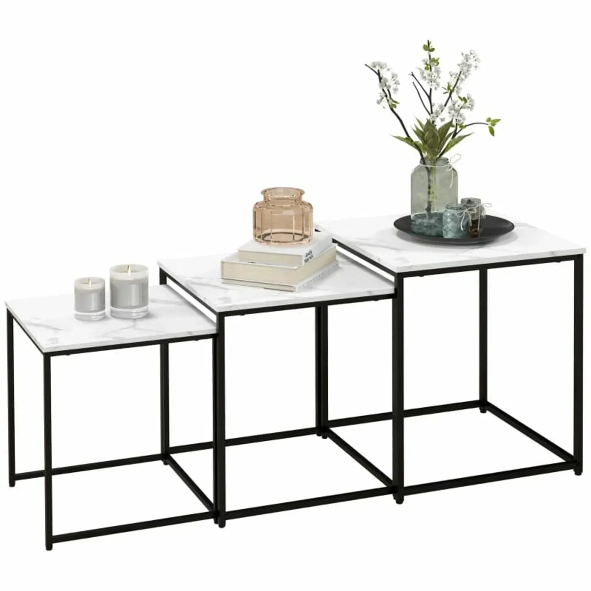 Three Nest of Tables, Marble Effect Finish - Image 1