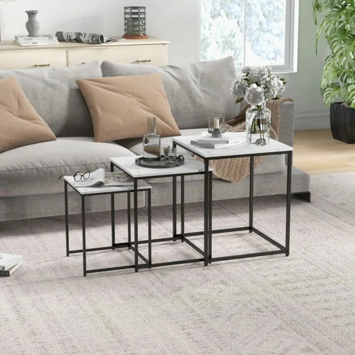 Three Nest of Tables, Marble Effect Finish - Image 3