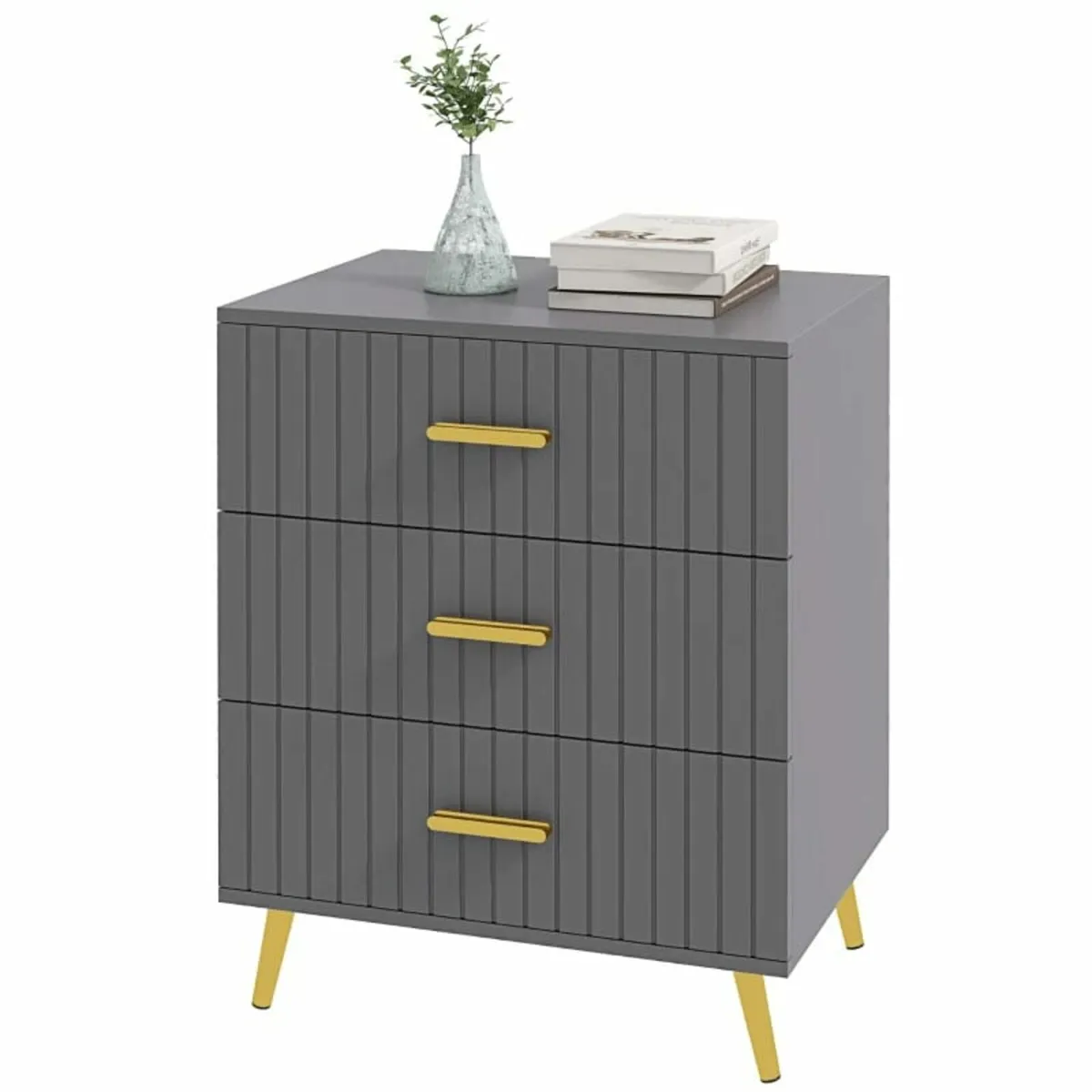 Three Drawer Embossed Line Dresser - Grey/Gold Ton - Image 1