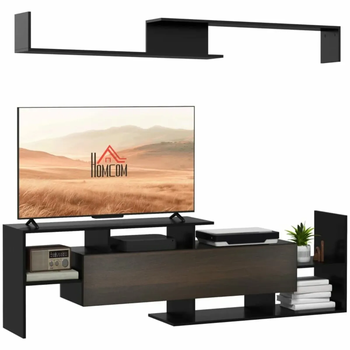 Modern TV Cabinet with Wall Shelf, TV Unit with St - Image 1