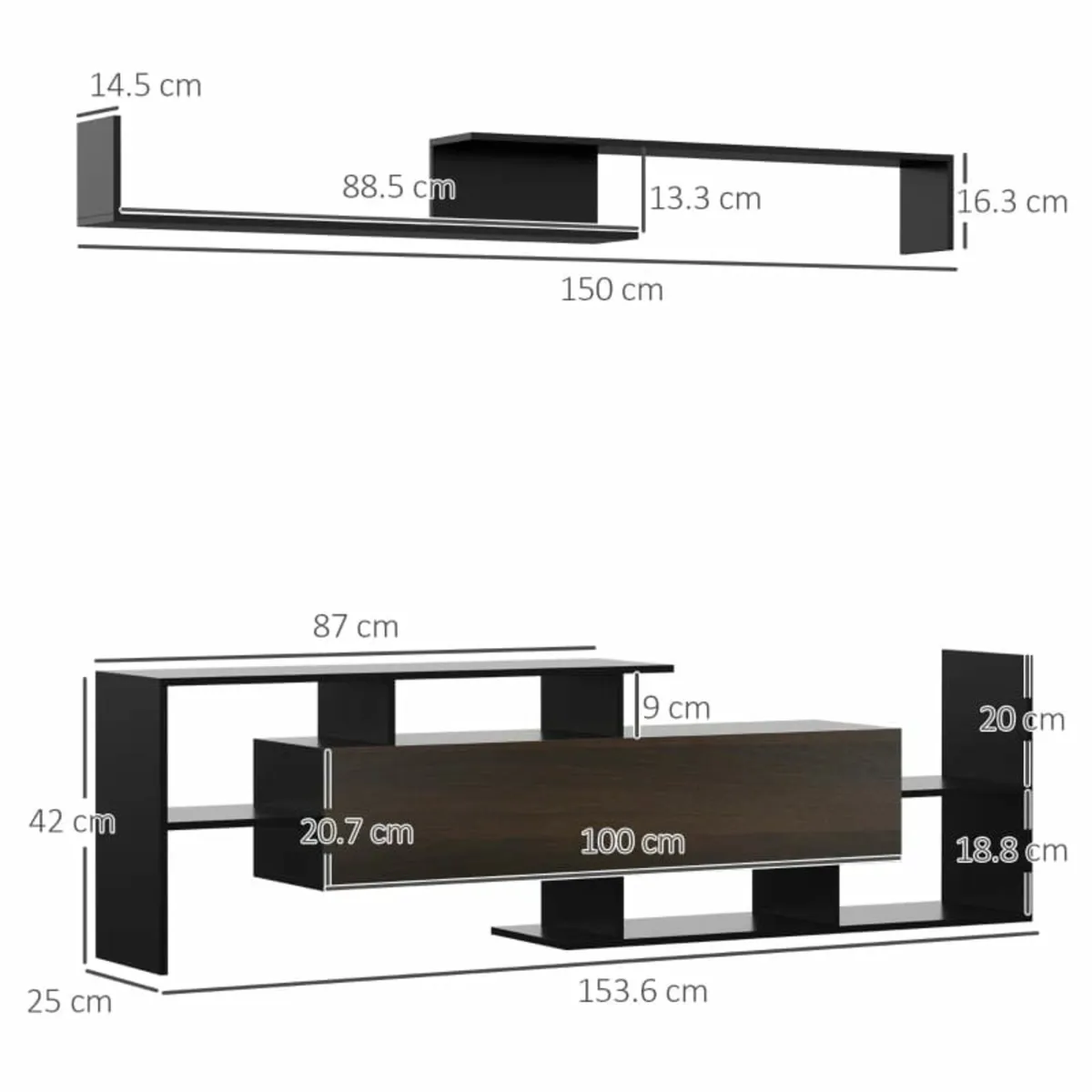 Modern TV Cabinet with Wall Shelf, TV Unit with St - Image 2