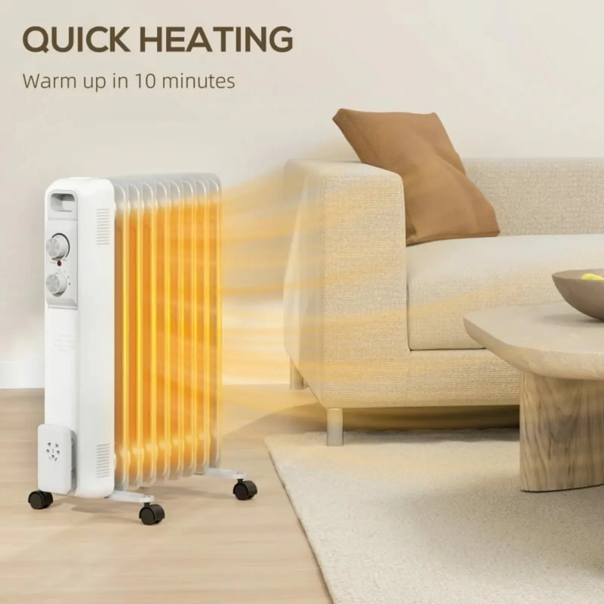 2kW Nine Fin Oil-Filled Radiator - White - Image 4