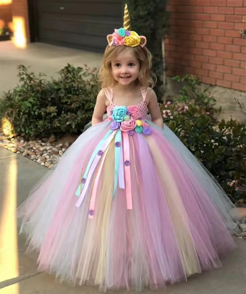 Unicorn Flower Tutu Dress Costume - Image 1