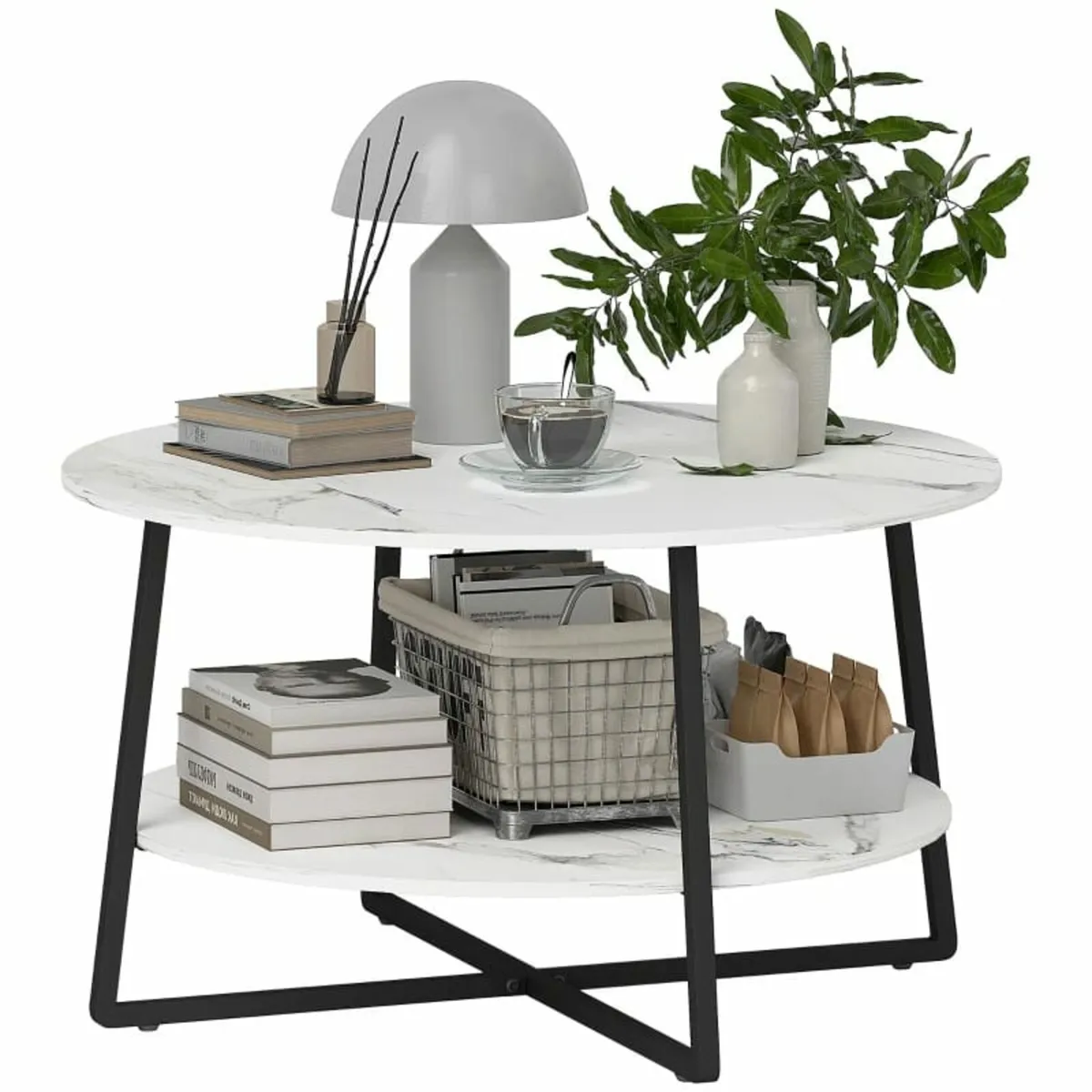 2-Tier Round Coffee Table with Storage Shelf, Livi - Image 1