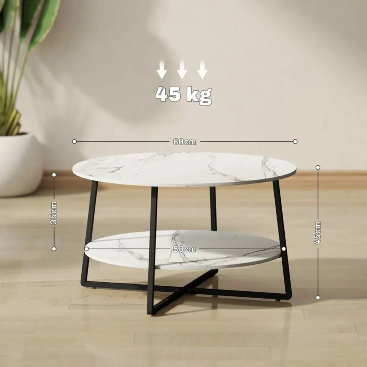 2-Tier Round Coffee Table with Storage Shelf, Livi - Image 2