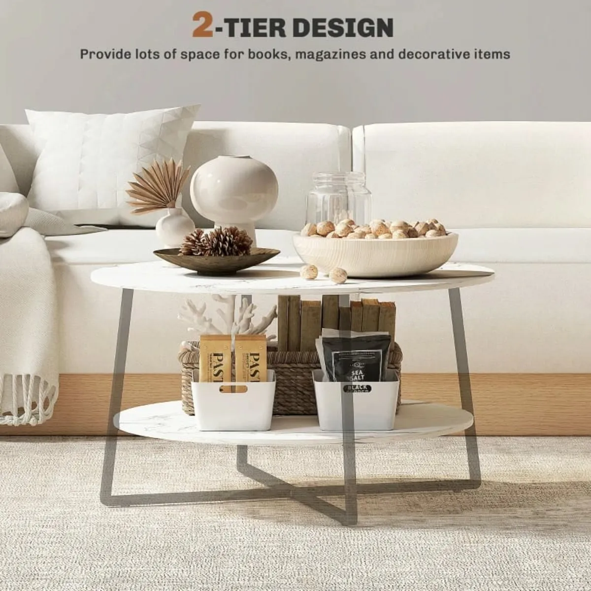 2-Tier Round Coffee Table with Storage Shelf, Livi - Image 4