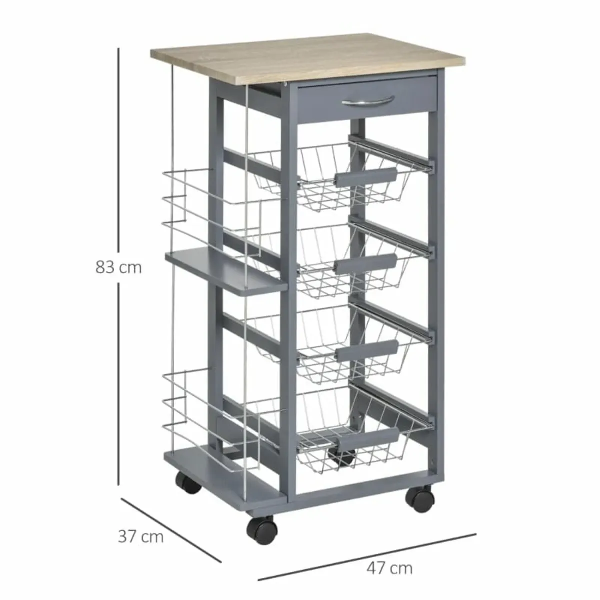 Rolling Kitchen Cart, Utility Storage Cart with 4 - Image 2