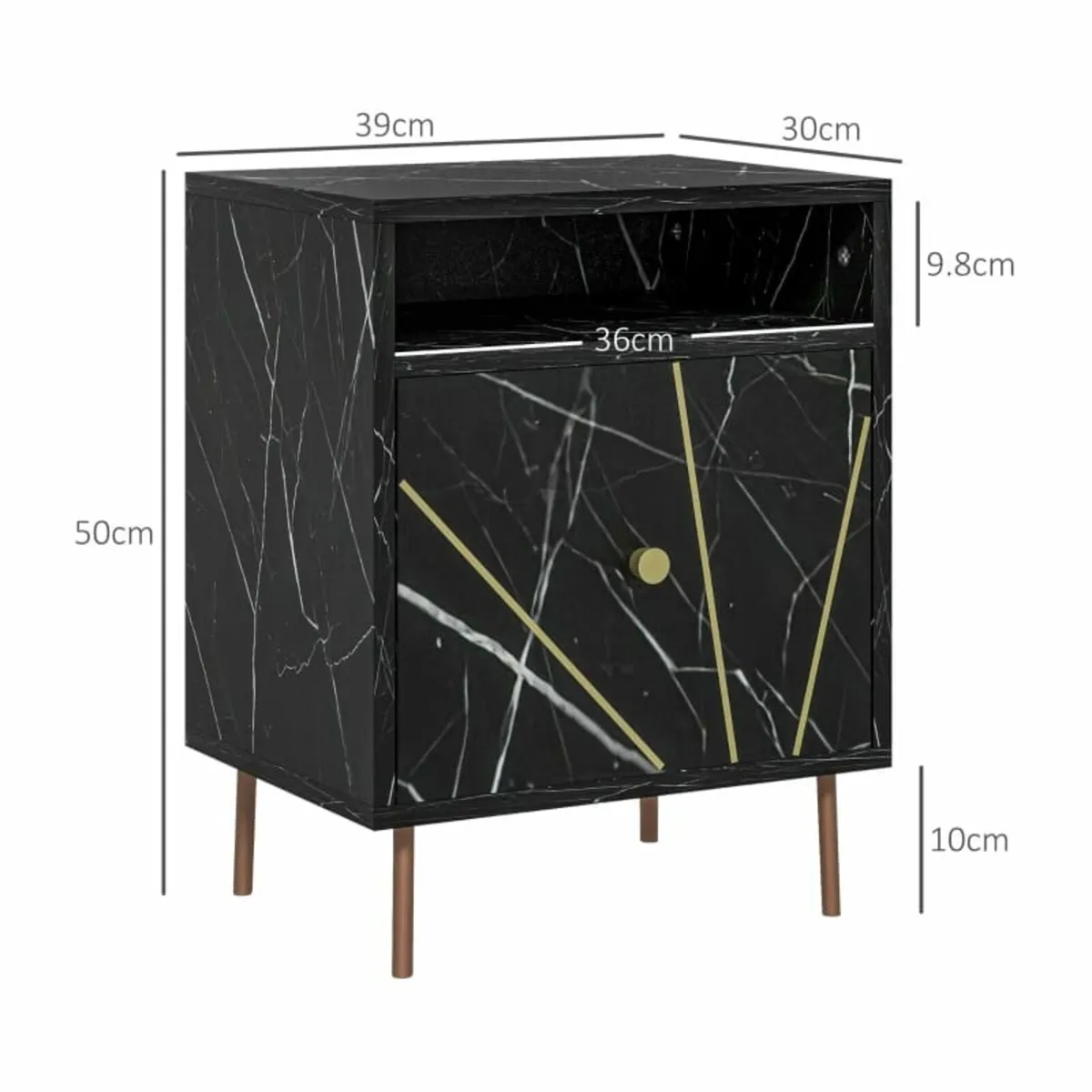 Elegant Bedside with Storage - Black/Gold Tone - Image 2