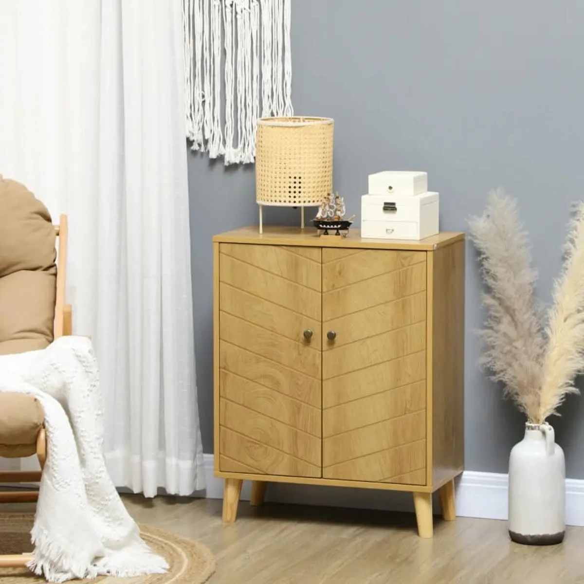 Vintage Storage Cabinet with Double Chevron Doors - Image 2