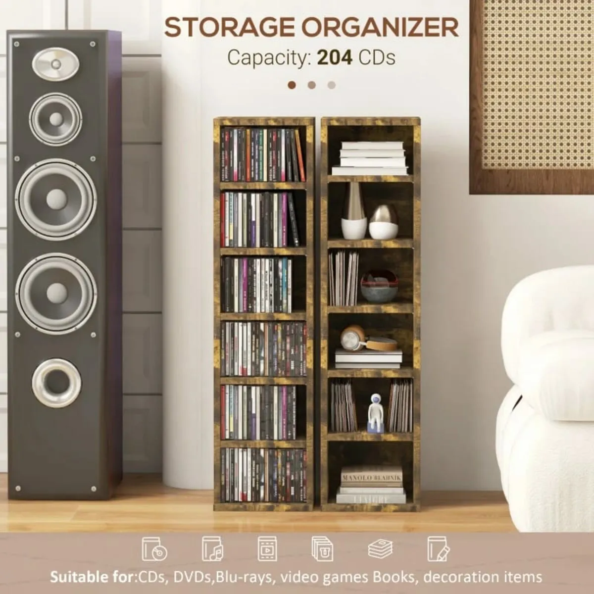 Set of Two 102 CD Storage Units - Mid Brown Wood-E - Image 3