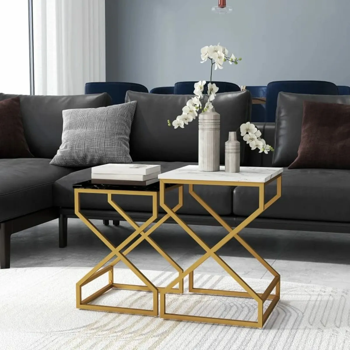 Set of Two Marble-Effect Nesting Tables - Image 3