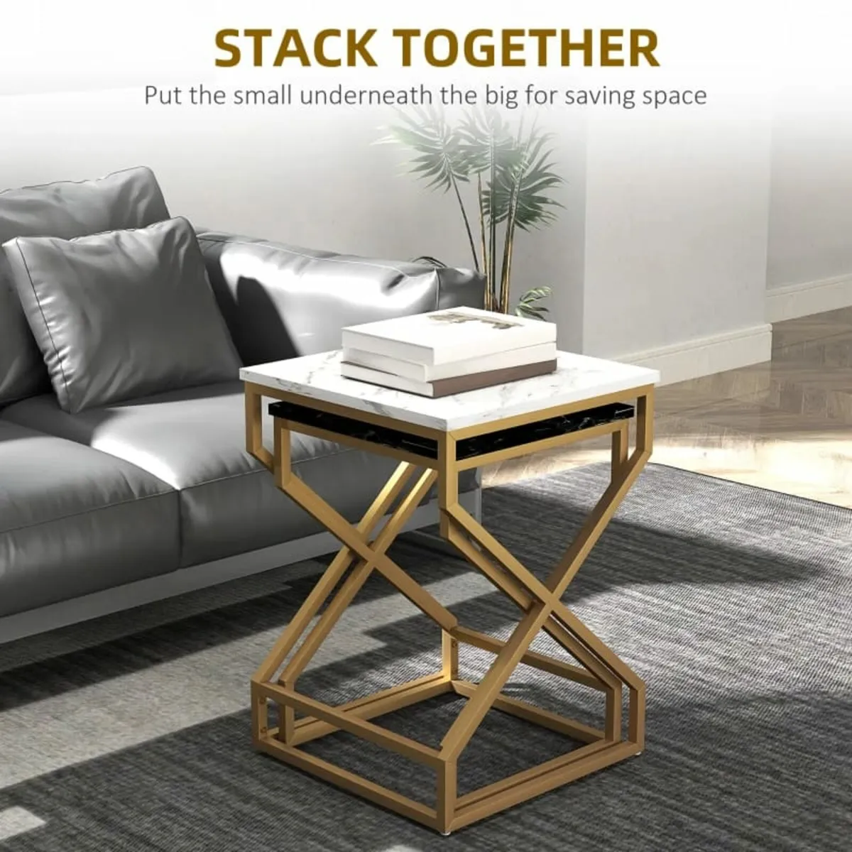 Set of Two Marble-Effect Nesting Tables - Image 4