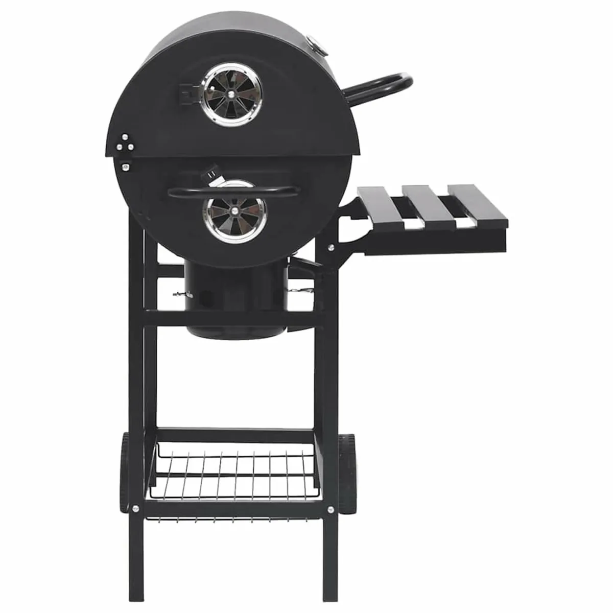 Barrel Grill with Wheels and Shelves Black Steel - Image 3
