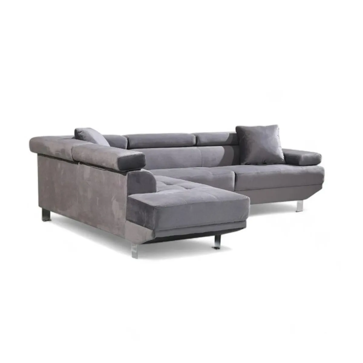 Modern 262cm Corner Chaise Sofa Grey Velvet - Image 2
