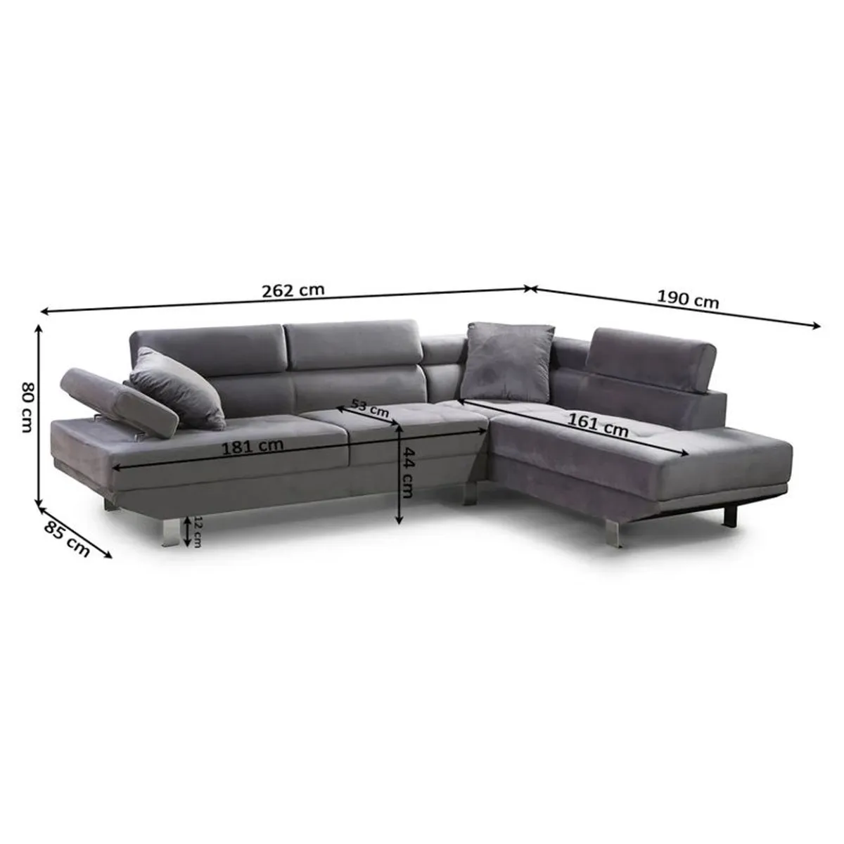 Modern 262cm Corner Chaise Sofa Grey Velvet - Image 4