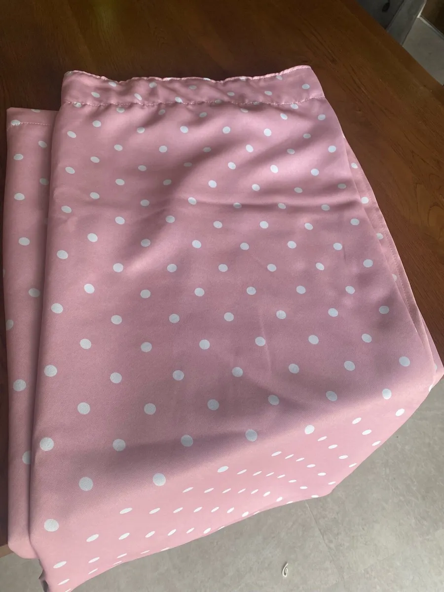 Pink Curtains with White Polkadots - Image 1